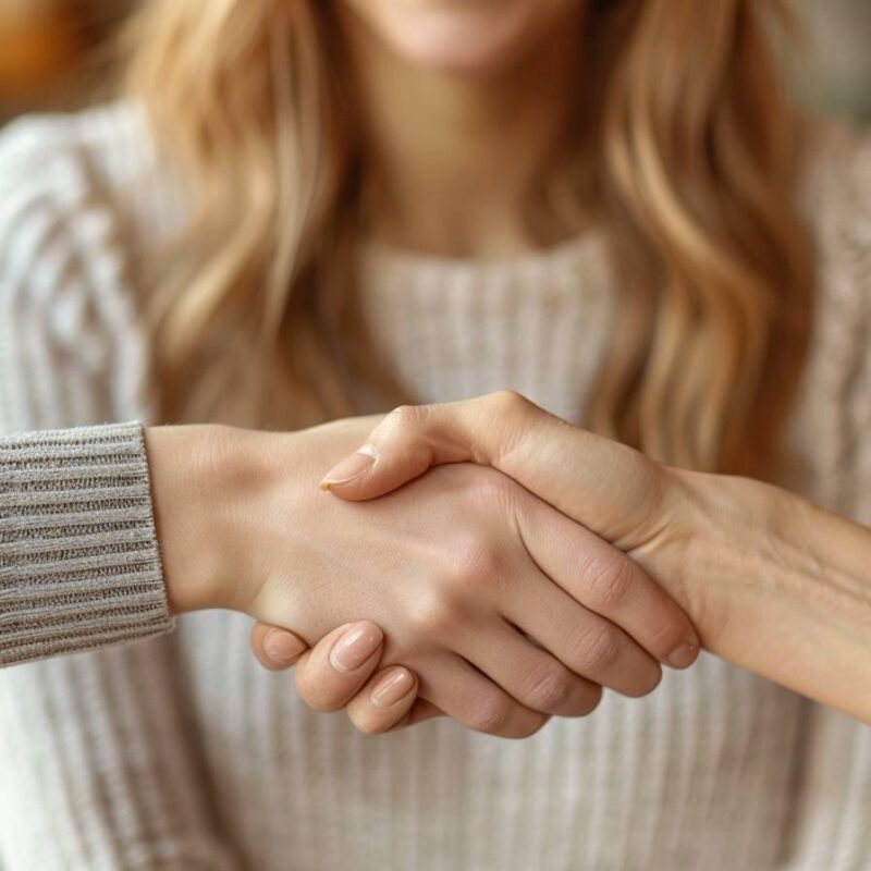 A welcoming handshake representing supportive therapy care